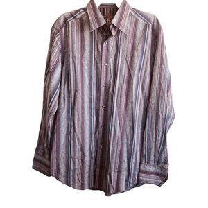 Robert Graham "Fleur-de-lis" Striped Sport Shirt Size M